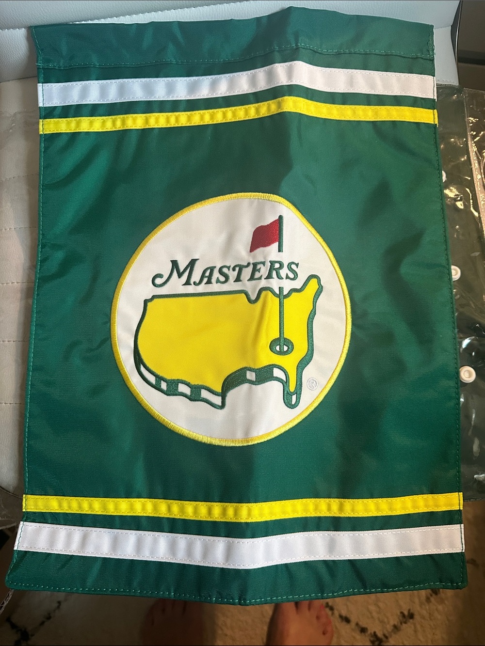 Masters Green Garden Flag with Yellow & White Logo Accents Nee